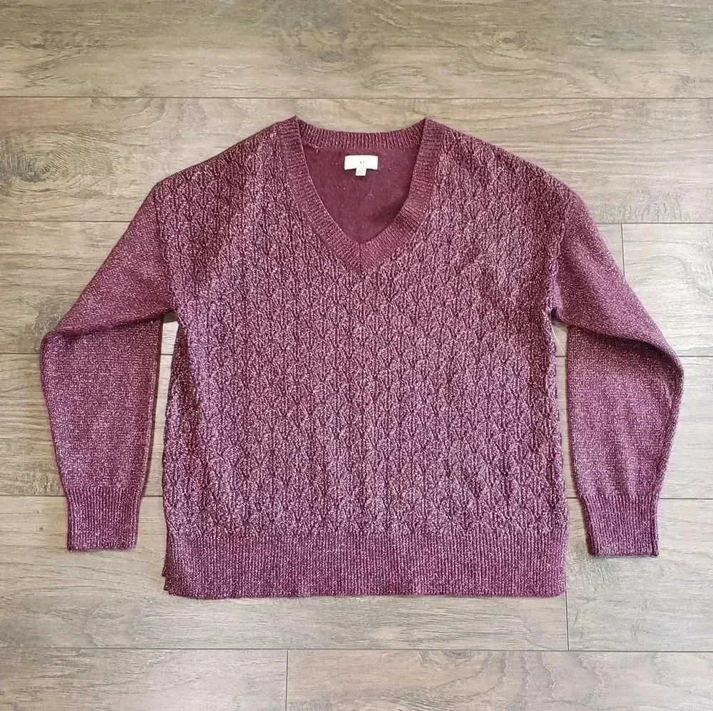 NWT Lucky Brand Purple Metallic Sweater Size Large